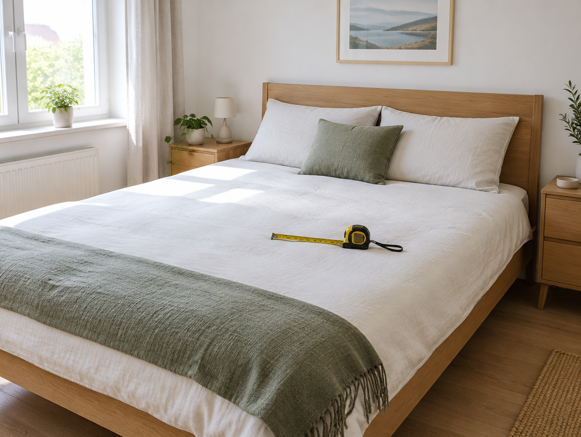 Cama de matrimonio con cinta métrica