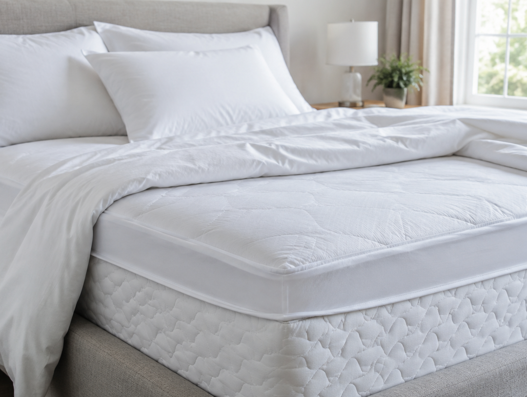 Colchón limpio con ropa de cama blanca