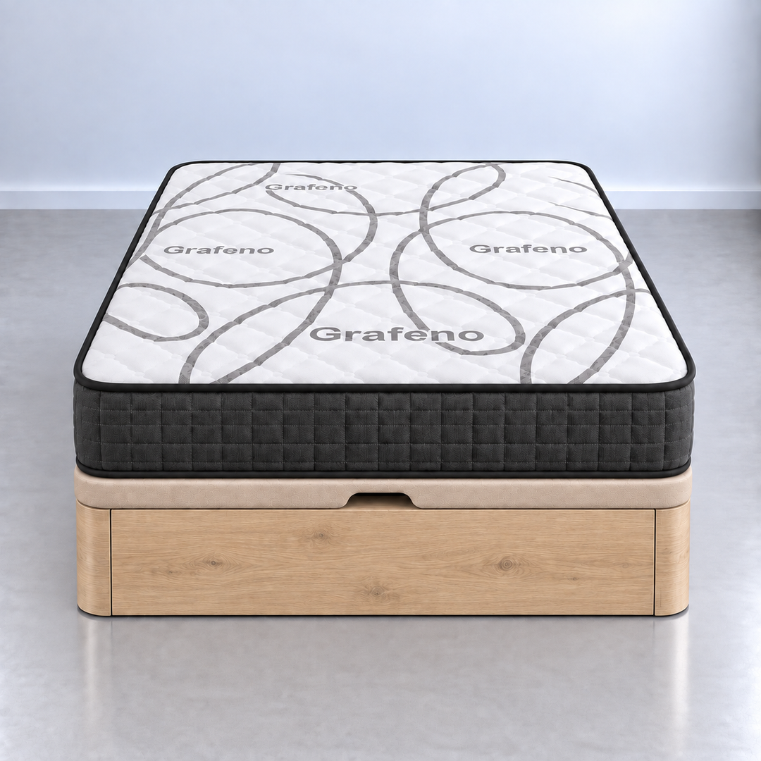 Cama de roble claro con colchón grafeno