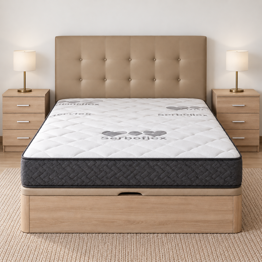 Pack dormitorio canapé, colchón, mesitas y cabecero