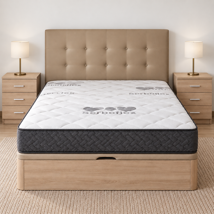 Pack dormitorio canapé, colchón, mesitas y cabecero