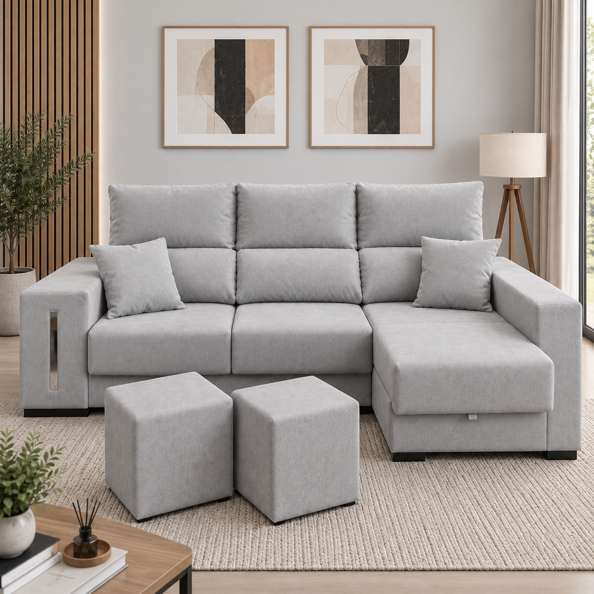 Sofá chaiselongue Oscar tapizado en chenilla